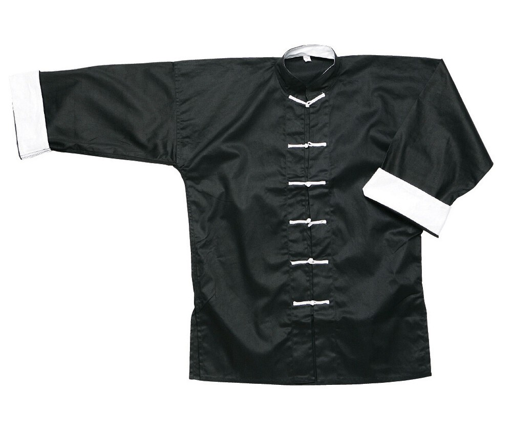 New Kung Fu JACKET ONLY, Black w/ White Knot Cord Frogs buttons Tai Chi Top Only