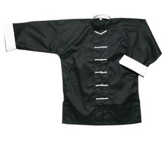 New Kung Fu JACKET ONLY, Black w/ White Knot Cord Frogs buttons Tai Chi Top Only