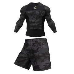 Black Camo No Gi BJJ Jiu Jitsu Rashguard or MMA Shorts Spats Sets For No Gi