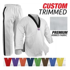 Custom Trimmed Ribbed White V-neck Uniform Gi Tekwondo Karate Gi Martial Arts