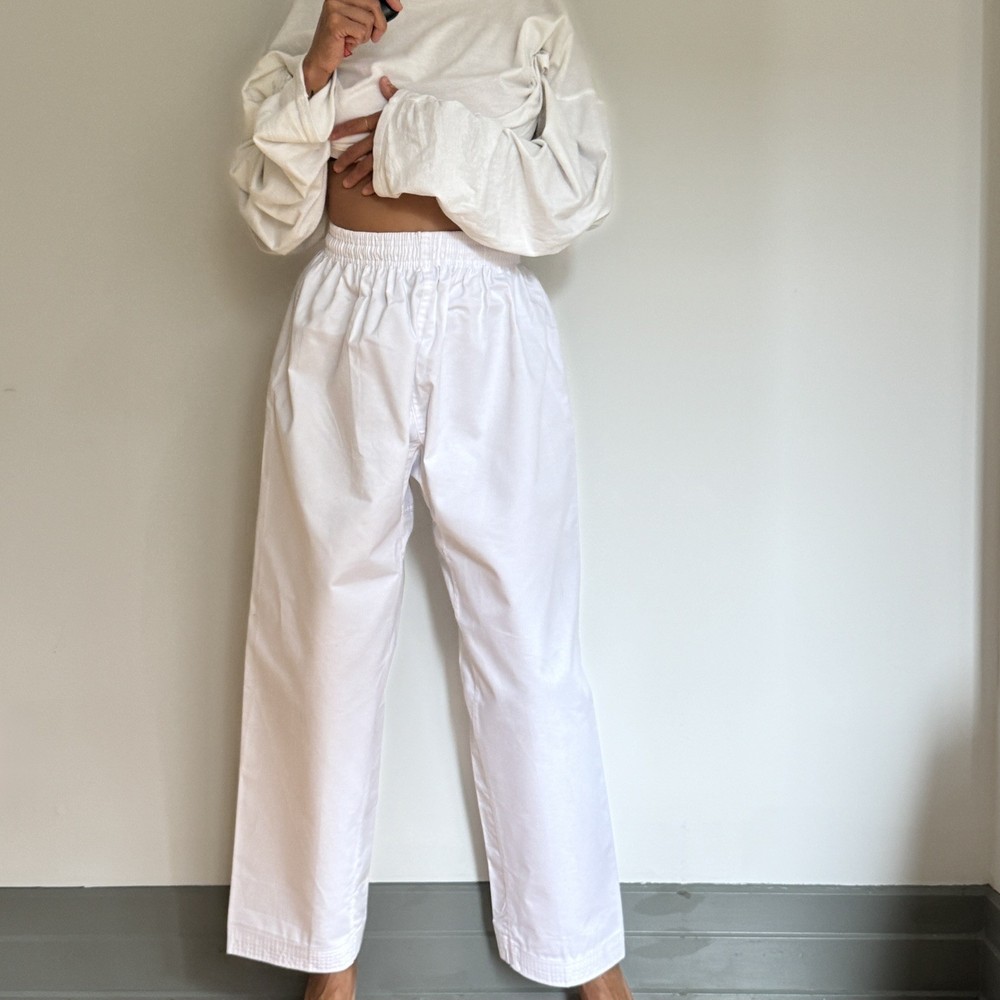 White Martial Arts Gi Pants Karate Taekwondo Uniform Drawstring Size 4 Cotton