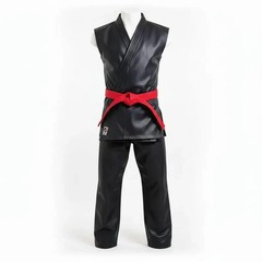 Black Leather Sleeveless Karate Gi – Heavy Duty with Free Belt