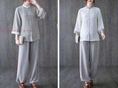 Women’s Cotton Linen Shirts +Pants Tai Chi Sets Blouse Arts Kung Fu Su Uniforms