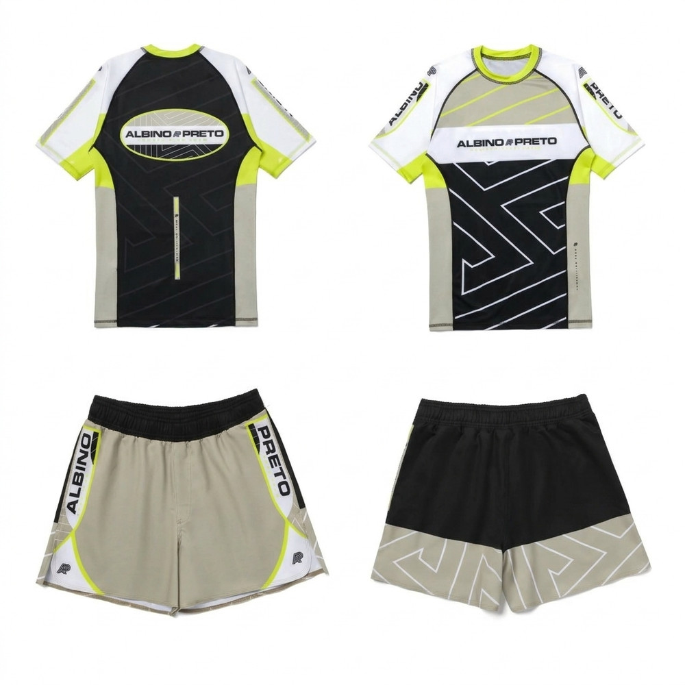 A&P VGB COMP SS RASHGUARD & TRINING MMA SHORTS NO GI GRAPPLER– ALBINO & PRETO