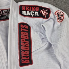 Keiko Raca Kimono Brazilian Jiu Jitsu White Gi Top Size 4 BJJ Gold Heavyweight
