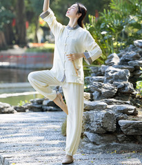 Womens Cotton Linen Kung Fu Tai Chi Uniform Martial Arts morning exercise Suit