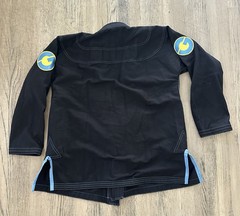 Gold BJJ Aeroweave Ultralight Gi A1 Black w/ Blue Stitching Complete BJJ Suit