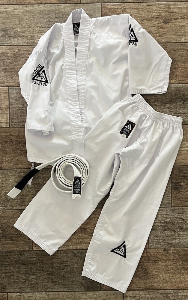 Gracie Jiu Jitsu White GI 0/130 Kids BJJ 100% Cotton + Belt