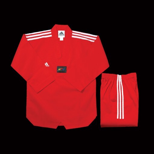 ADIDAS CHAMPION RED TAEKWONDO UNIFORM WITH 3 STRIPE