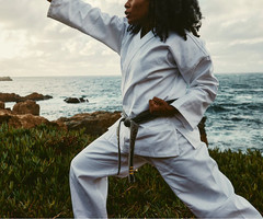 Martial Sports Premium Middleweight 9.5oz Karate/TKD Uniform Gi – White, Black