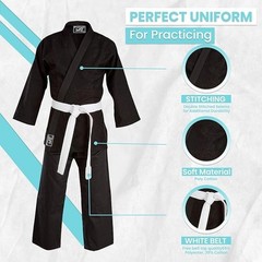 JP Karate Gi Uniform 8oz Martial Arts Adult Lightweight Kids Belt Outfit Black