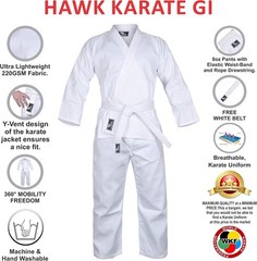 Martial Arts Karate Gi for Kids & Adults, Long Sleeve, White Polycotton Fabric