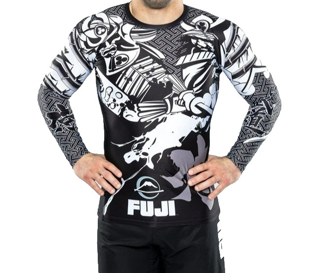 Fuji Rashguard Long Sleeve LS Musashi Rash Guard MMA BJJ Jiu Jitsu Black White