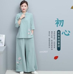 New Women Tai Chi Top+pant Martial Arts Kung Fu Yoga Uniform Cotton Linen Sports