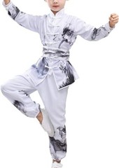 Kids Boys Girls Chinese Martial Arts Outfit Top Pants Set Kungfu Taichi Costume