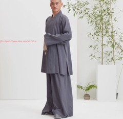 Buddhist Shaolin Monk Robe Full Set Cotton Thin Kung Fu Suit Meditation Uniforms