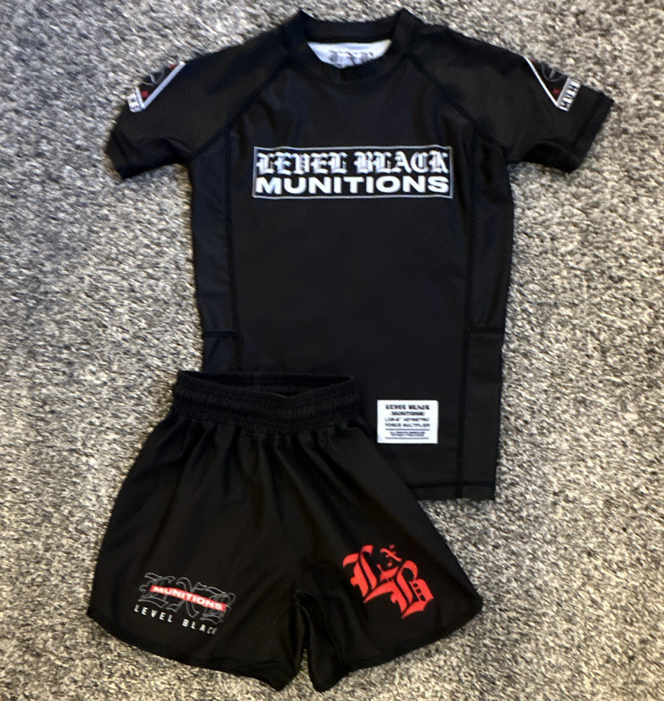 Level Black Munitions Rash Guard Jiu Jitsu set Black MMA youth Large Unisex