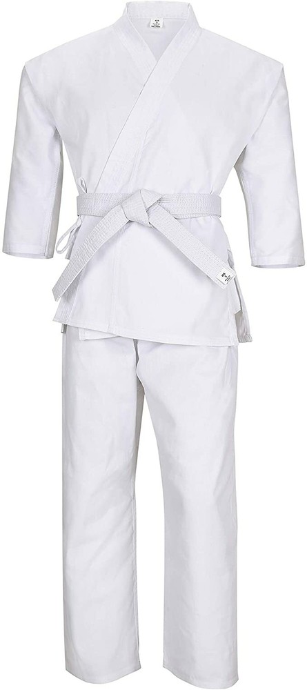 NEW Lightweight Karate Uniform Gi 6.0 oz White & Black w/ White Belt ADULT & KID