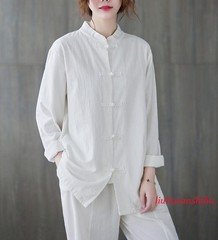 New Women’s Tai Chi Yoga Outfits Set Top+pants Martial Arts Kung Fu Linen Suit