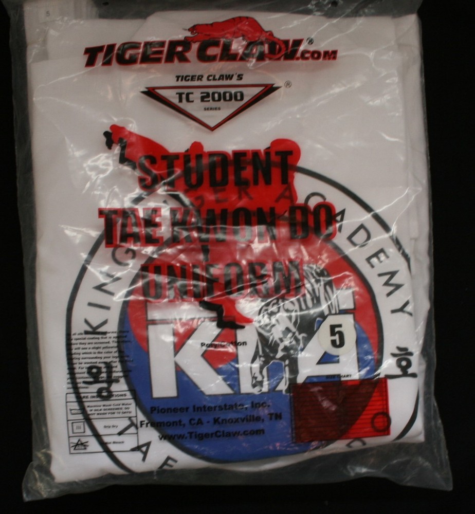 Tiger Claw TC 2000 Series Student Tae Kwon Do Uniform Adult 5 White NEW NIP 3pc