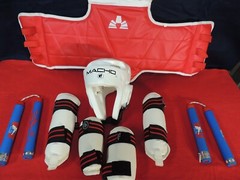 Martial Arts Set (small size) Leg/arm Pads Headgear Chest Protector Nunchucks