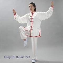 Chinese Women Men Kung Fu Uniform Martial Arts Wushu Taiji Suit Milk Silk