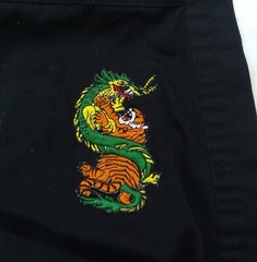 Century Martial Art Jacket Size 00 Child 4 Black Ties Embroidered Tiger & Dragon