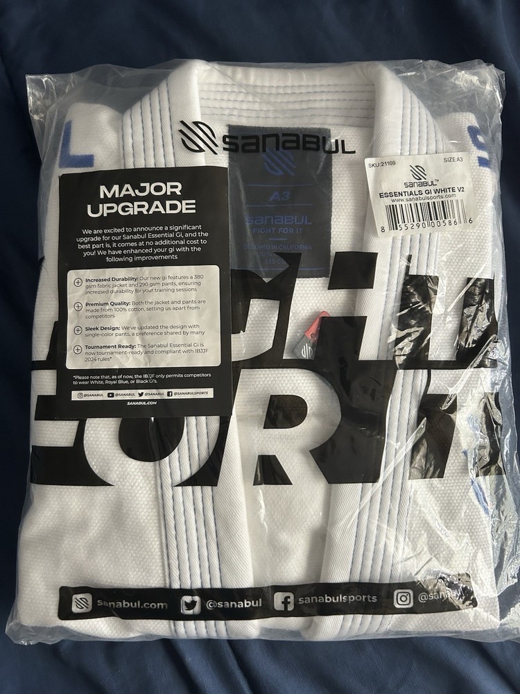 Sanabul Essentials Gi White V2 A3 White Jiu-Jitsu BJJ Gi Set Jacket & Pants