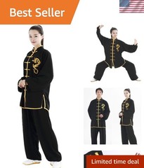 Unisex Black Tai Chi Uniform, Cotton and Silk Blend with Long Sleeves – X-Large