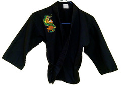 Century Martial Art Jacket Size 00 Child 4 Black Ties Embroidered Tiger & Dragon