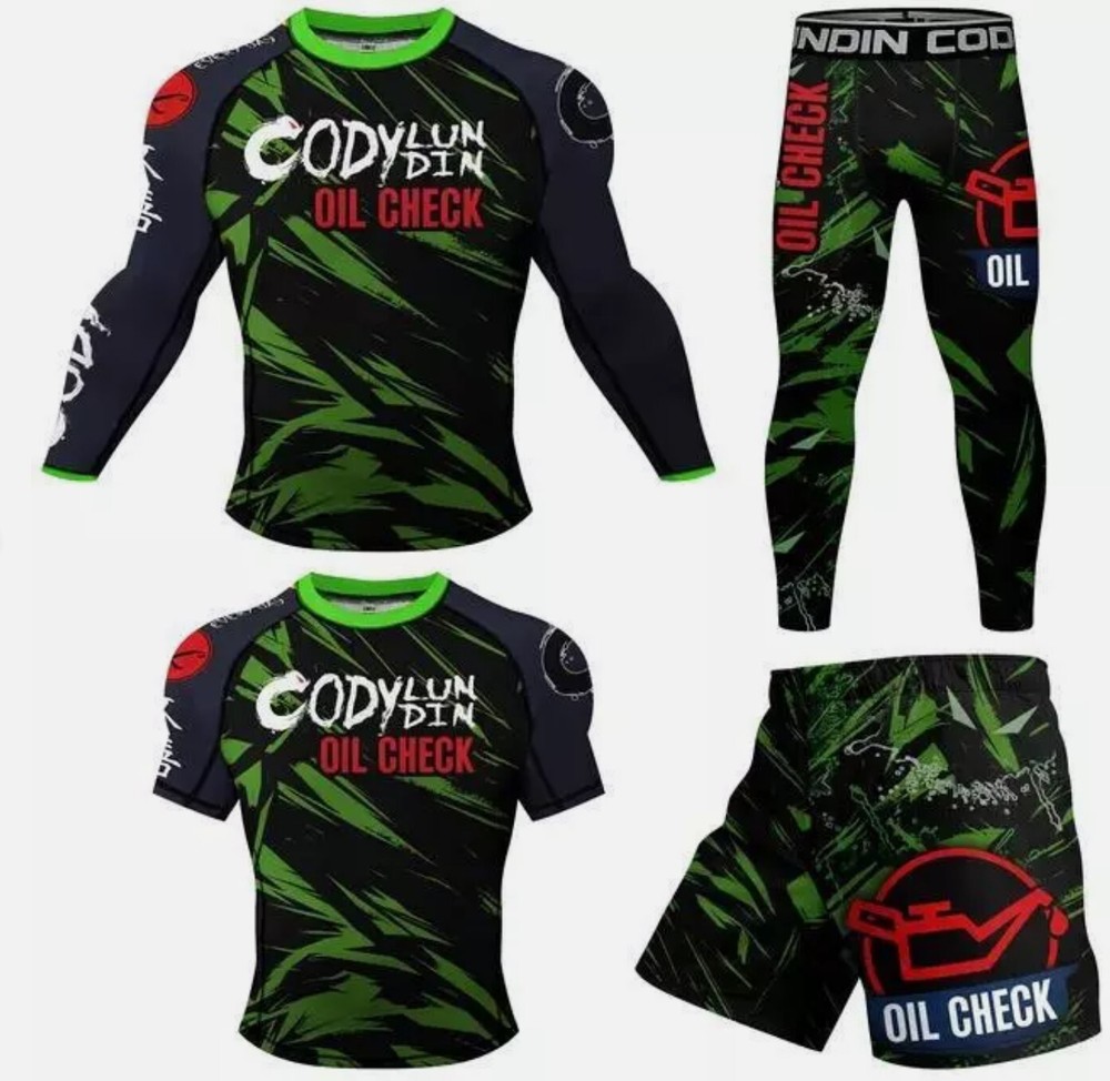 New 2024 Styles Oil Check Brazilian Jiu Jitsu BJJ MMA Rashguard Shorts Spats Set