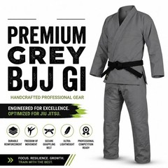 The Premium Grey Karate Gi Martial Arts Uniform with Black Belt is professional