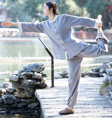 Womens Cotton Linen Kung Fu Tai Chi Uniform Martial Arts morning exercise Suit