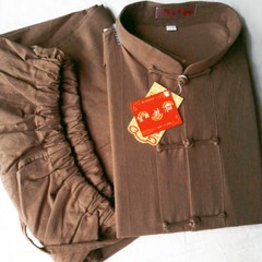 Mens 2 Piece Chinese Kung Fu Suit Shirts Pants Martial Arts Frog Button Top