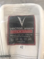 Vector Sports Gi White Size A3 Attila Series Brazilian Jui Jitsu New W/Tags