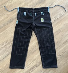 Gold BJJ Aeroweave Ultralight Gi A1 Black w/ Blue Stitching Complete BJJ Suit