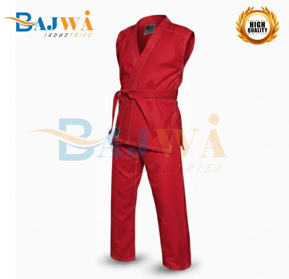 Red Sleeveless Karate Gi Lightweight Martial Arts Training Uniform