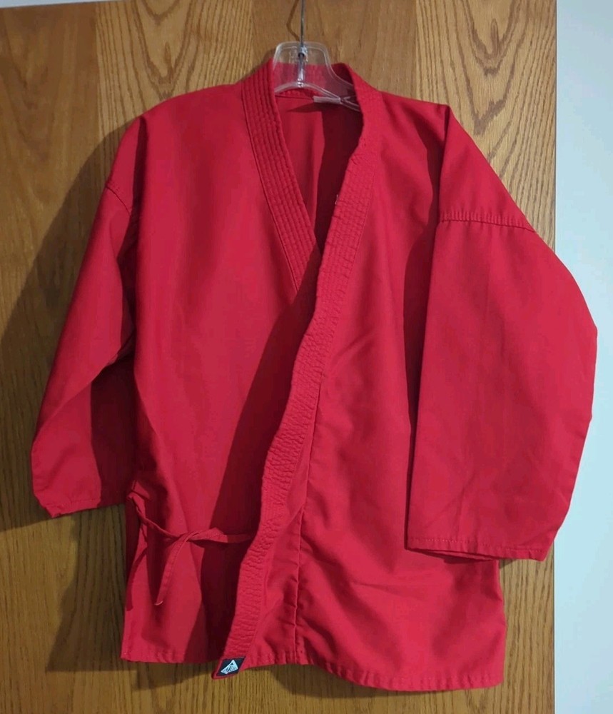 Century Karate Uniform Student Gi Jacket Kids 3 Red Open Front Black Pants Belt