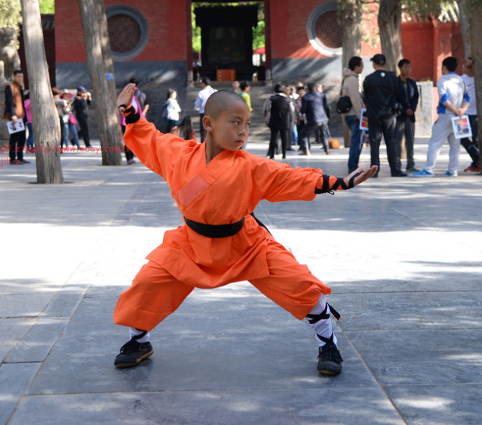 Orange Shaolin Monk Uniform Kung Fu Suit Tai Chi Martial Art Clothes Set Uniform