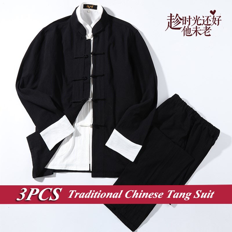 3PCS Mens Traditional Chinese Tang Suit Kung Fu Wingchun Uniform Sportswear Hot