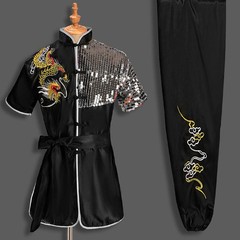 Silk Chinese Taichi Kung Fu Uniform Shaolin Wushu Suit Clothes Dragon Embroidery