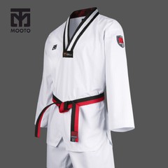 Mooto 1st Dan Black Belt Kukkiwon Taekowndo Kid Uniform Dobok Gi White Stripe