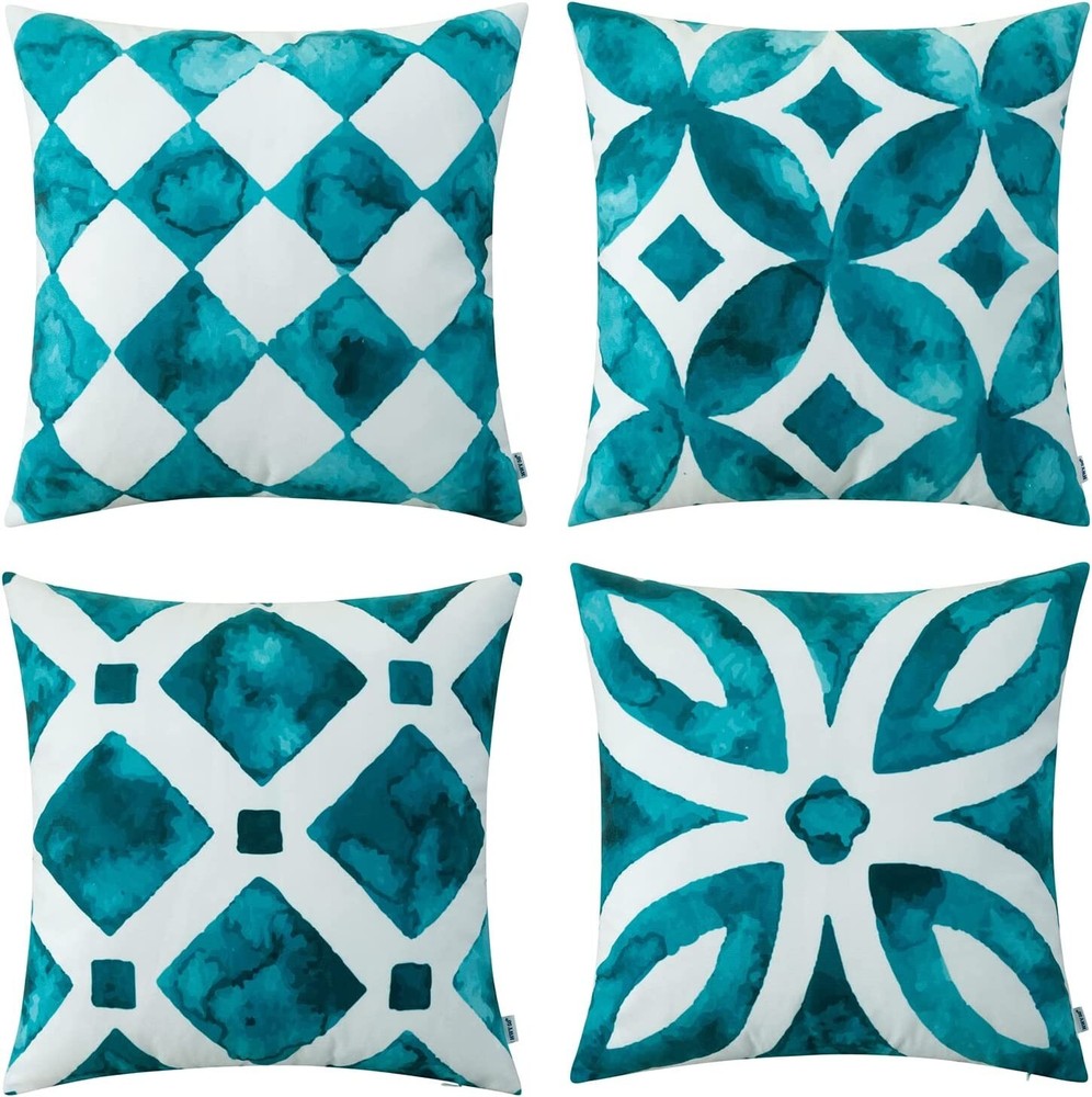 HWY 50 Teal Decorative Throw Pillow Covers Set 18×18 Inch set 4