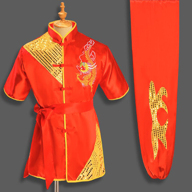 Silk Chinese Kung Fu Wushu Uniform Shaolin Taichi Suit Clothes Dragon Embroidery