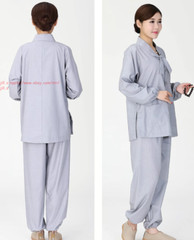 Men Women Shaolin Buddhist Monk Religion Suits Cotton Yoga breathable buckle Set
