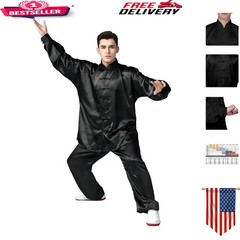 Soft and Comfortable Black Silk Tai Chi Uniform with Frog Buttons – Long Sleeve