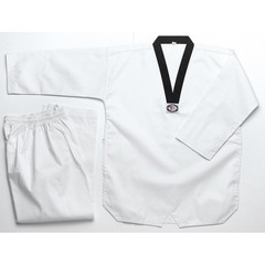 WHITE „V” NECK TAEKWONDO UNIFORM WITH BLACK COLLAR- ADULT
