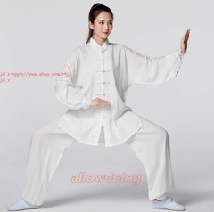 Men Women Linen Tai Chi Uniforms Kung Fu Suit Martial Arts Wing Chun Clothes Set