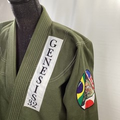 Jiu Jitsu Gi Size A2 Olive Green Biblical Scene Genesis 32 Brazil USA Japan Flag