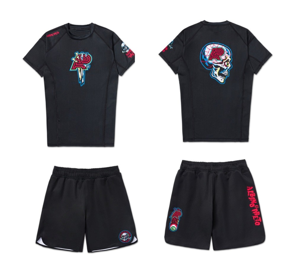 Til Death Albino and Preto Rash Guard SS & Short Bjj No Gi Jiu Jitsu Appareils